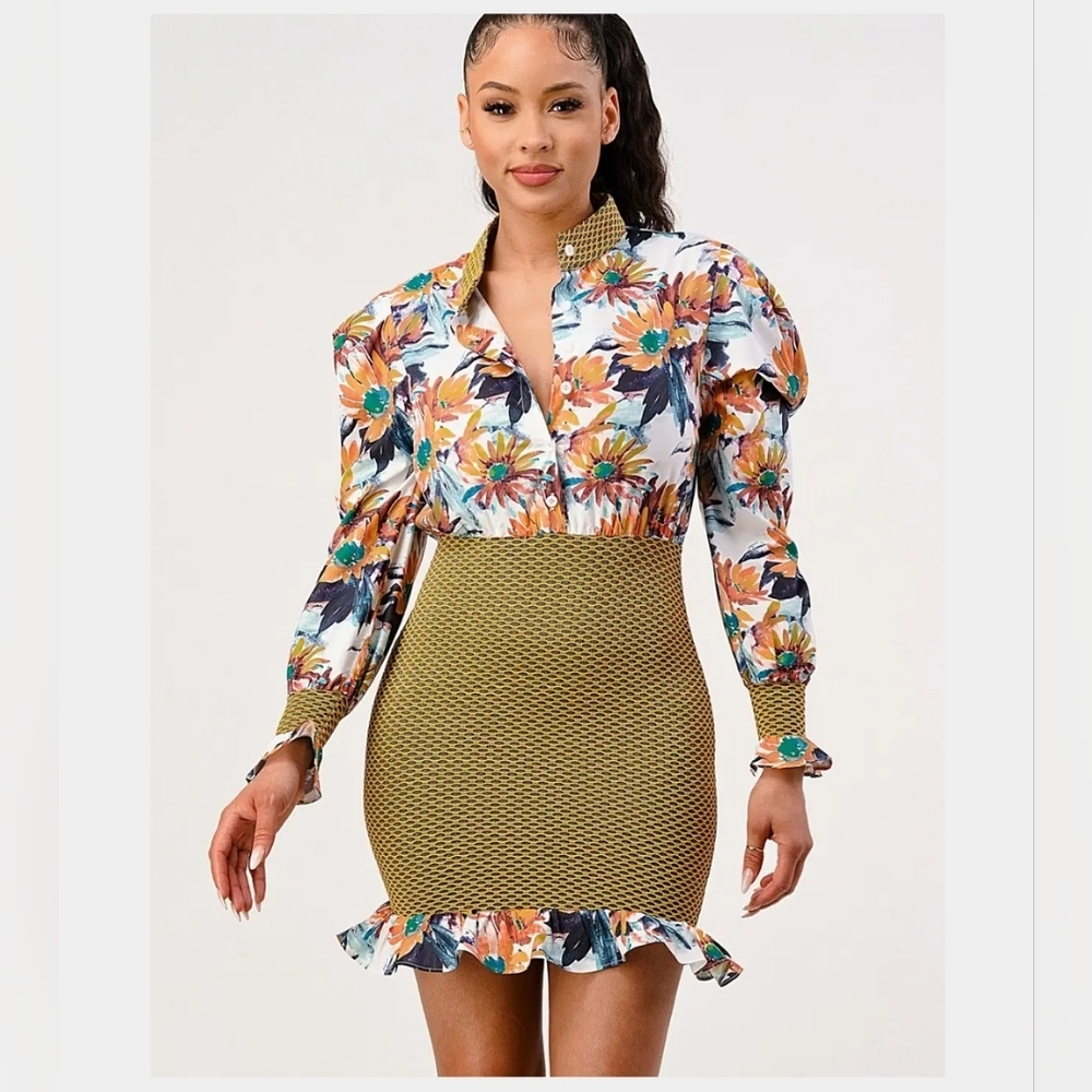 Athina Spring Floral Mesh Contrast Ruffle Mini Dress Size Small - Picture 10 of 16